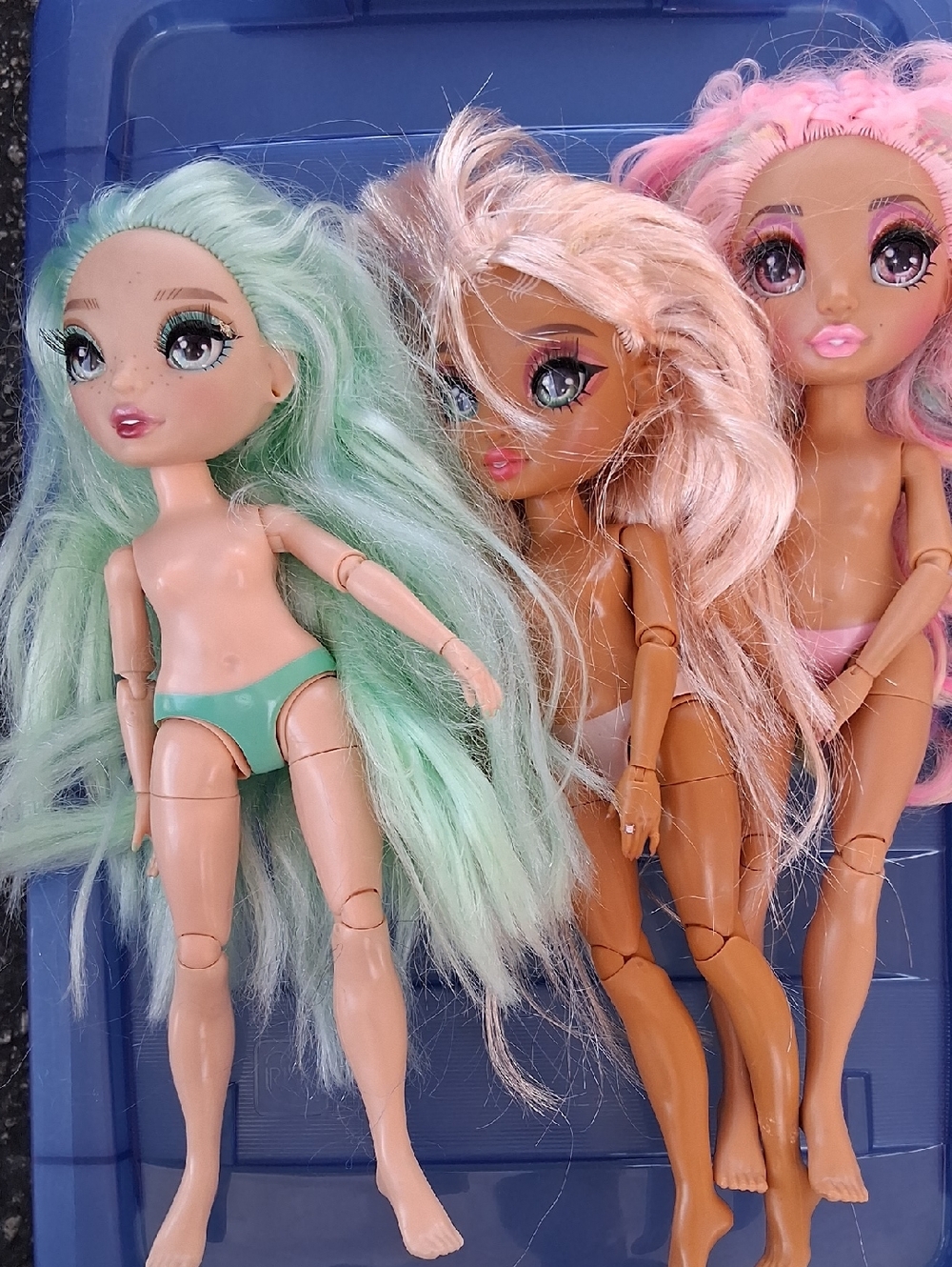 Rainbow Fashion Dolls Trio - Mint Green, Peach Blonde & Soft Pink Hair